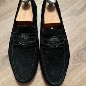 Rare HTF Gianni Versace Medusa Metal Head Mens Velvet Suede Loafers US 9.